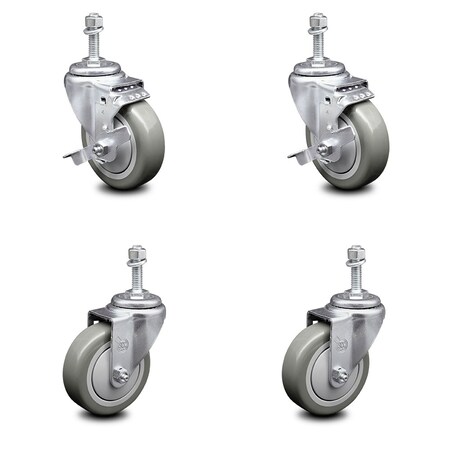 Service Caster 4 Inch Gray Polyurethane Wheel Swivel 10mm Threaded Stem Caster Brakes, 2PK SCC-TS20S414-PPUB-TLB-M1015-2-S-2